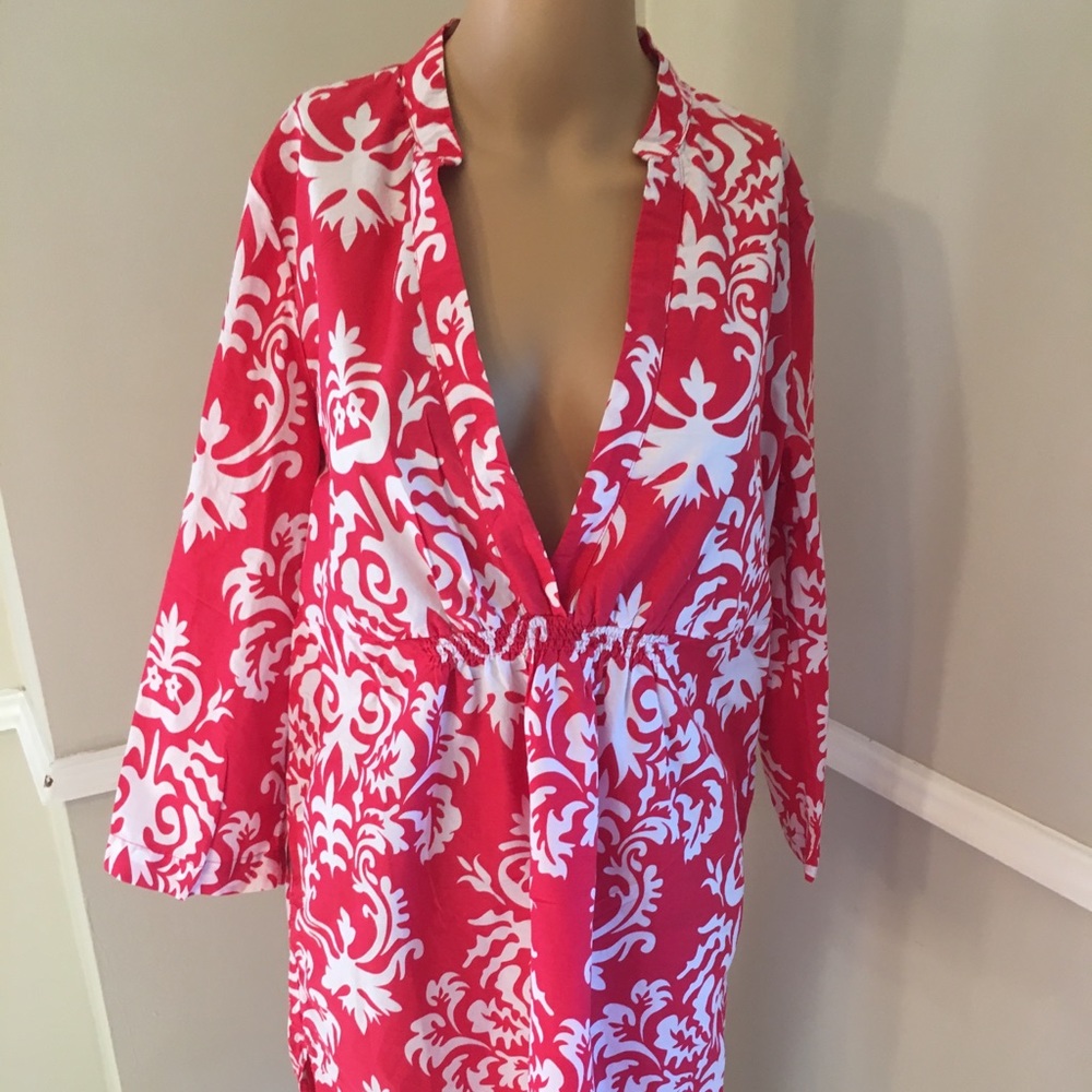 Merona Red and White Floral Tunic
